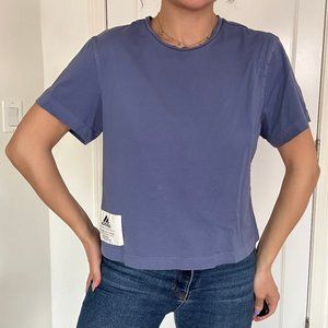 Adidas T Shirt Women's Large Blue Cropped Short Sleeve Three Stripe Life size S